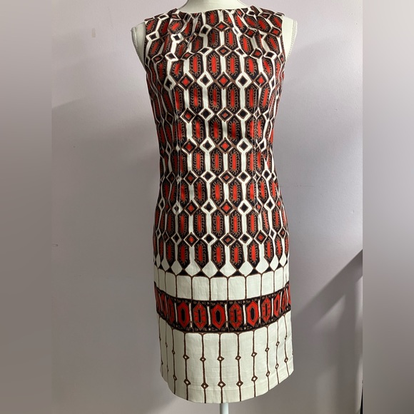 Talbots Dresses & Skirts - Talbots Women’s Shift Dress, Size 2P, Sleeveless, Geom. Patterns, Brown/Red